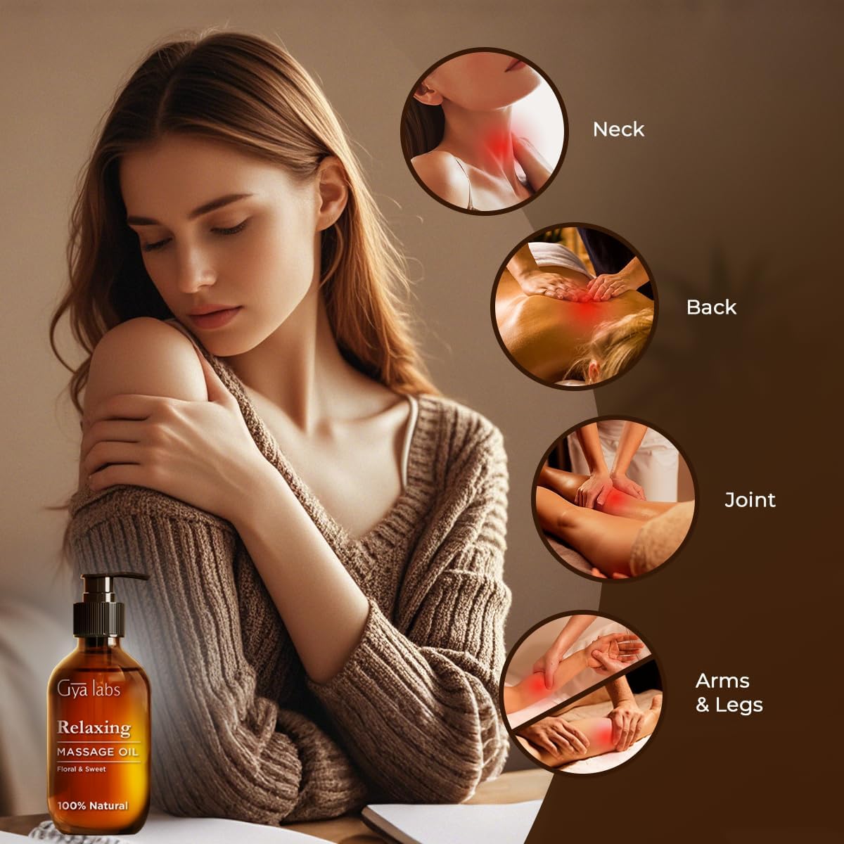 Gya Labs Relaxing Massage Oil - 6.76 Fl Oz - Non-Greasy Formula for Sore Muscles, Deep Relaxation & All Skin Types - Suitable for Men & Women