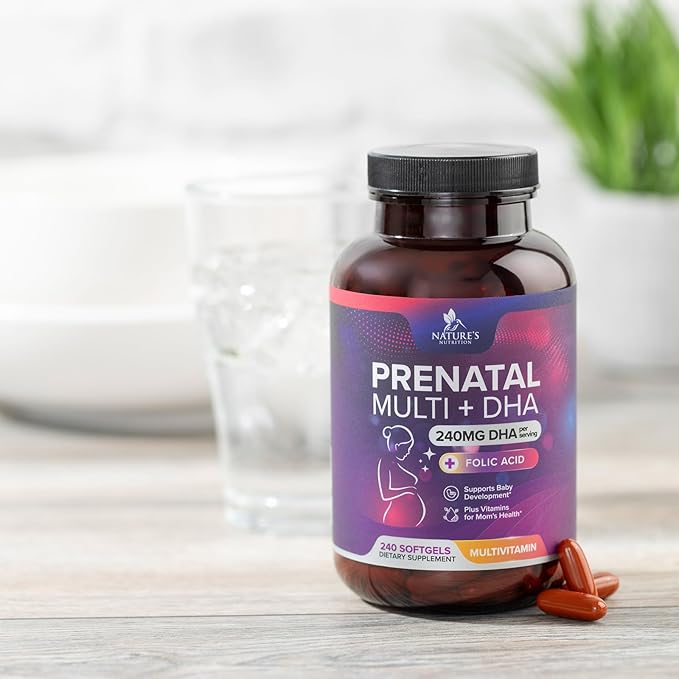Prenatal Vitamins for Women with Folic Acid + Omega 3 DHA for Fetal Brain Development, Best Prenatal Vitamin Supplement, Daily Pregnancy Multivitamin Nutritional Support, Non-GMO - 240 Softgels