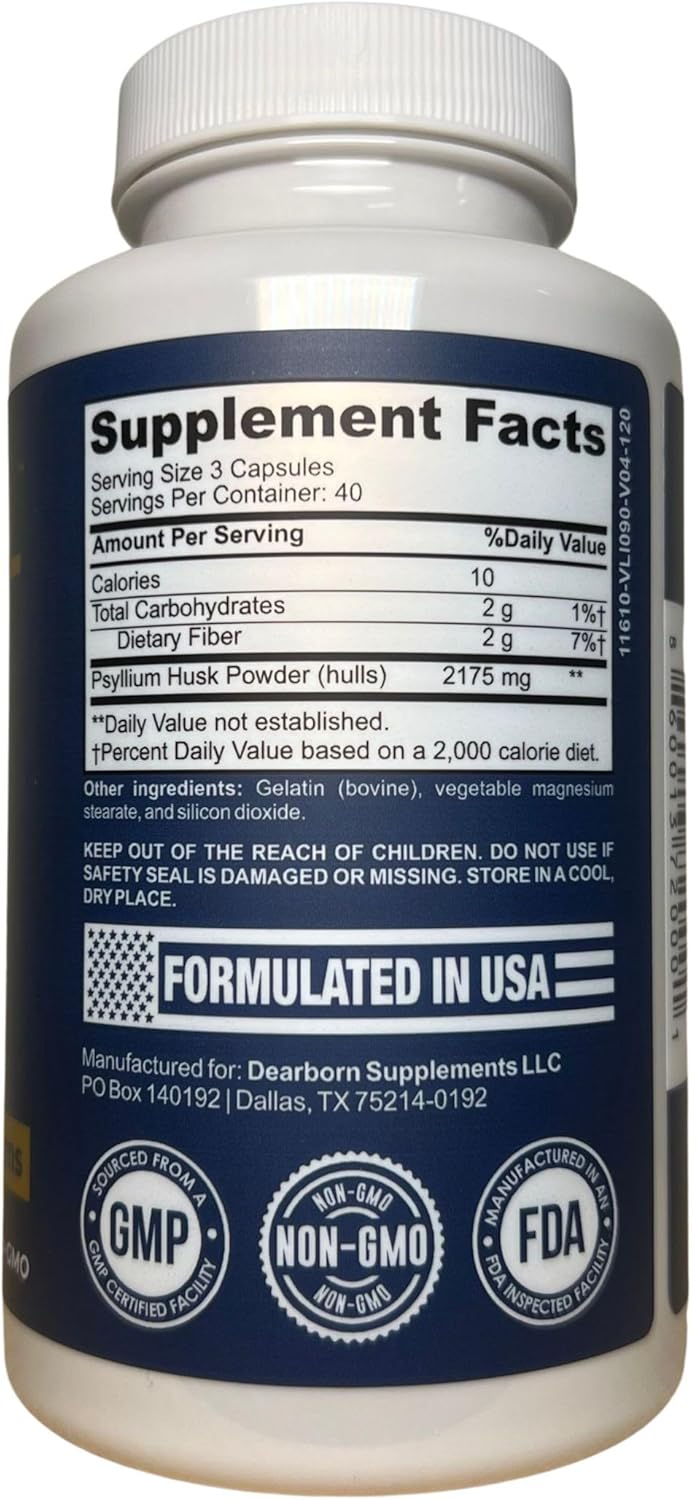 Psyllium Husk Fiber Capsules – 120 ct | Fiber Supplement for Gut Health Support & Digestive Regularity | Packaged & Tested in USA, Non-GMO | 2.2g Fiber per Serving