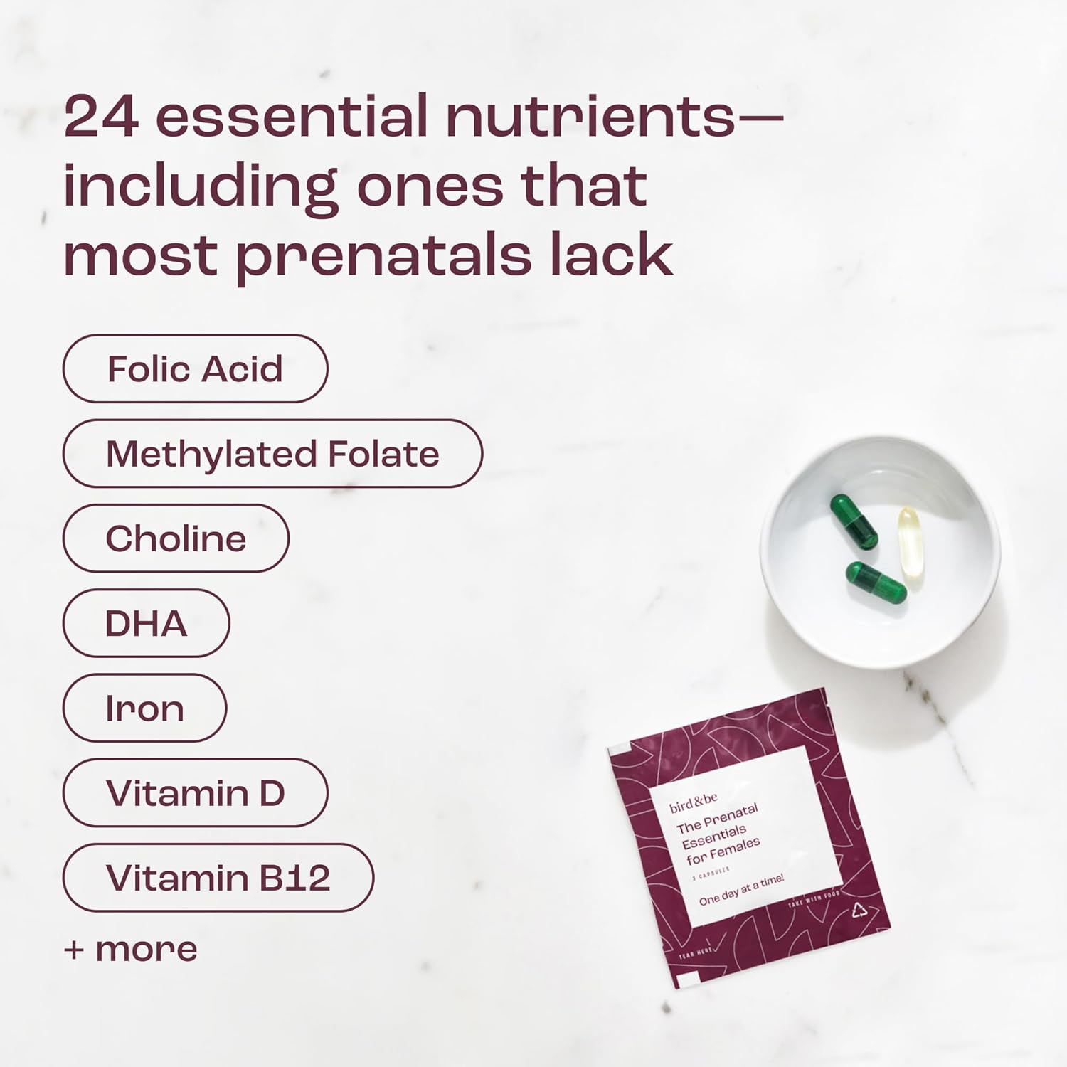 The Prenatal Essentials for Females - Vitamins to Support Pregnancy - Folic Acid, Methylated Folate, DHA (Omega-3), Choline and More - 30-Day Supply