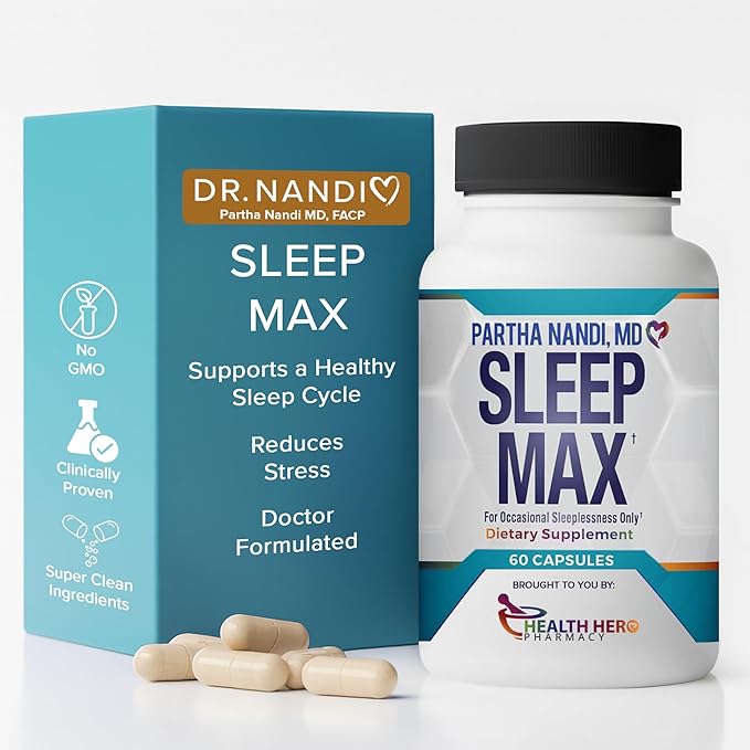 Sleep Max Natural Sleep Aid – Magnesium, GABA, 5-HTP & Taurine – REM Sleep & Deep Sleep Supplement Without Melatonin – Non-Habit Forming Vegan Herbal Sleep Aid – Non-GMO – 60 Capsules