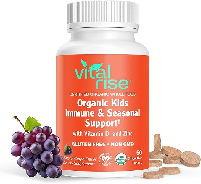 Kids Immune Support Chewables – USDA Organic – Vitamin C, D3, Zinc Supplements & Elderberry – Vegan, Non-GMO, Gluten Free – Seasonal Immune Defense for Children Ages 4+ – 60 Count