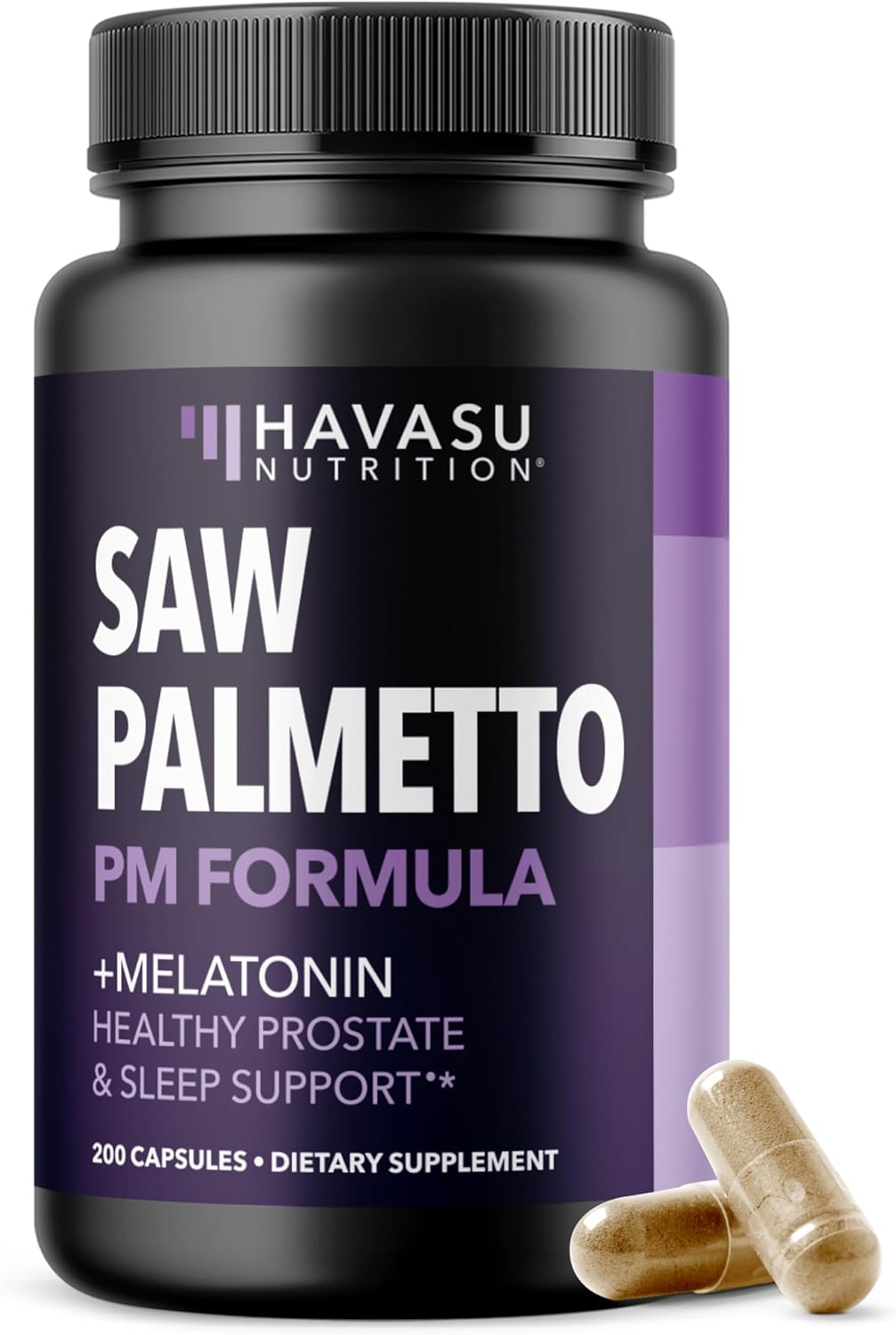 Saw Palmetto PM for Men with Melatonin 3mg - Night Time Prostate Health Supplement for Bladder and Sleep Support - Reduce Urinary Frequency - 200 Count - Vegan, Non-GMO Capsules - Over 6 Month Supply