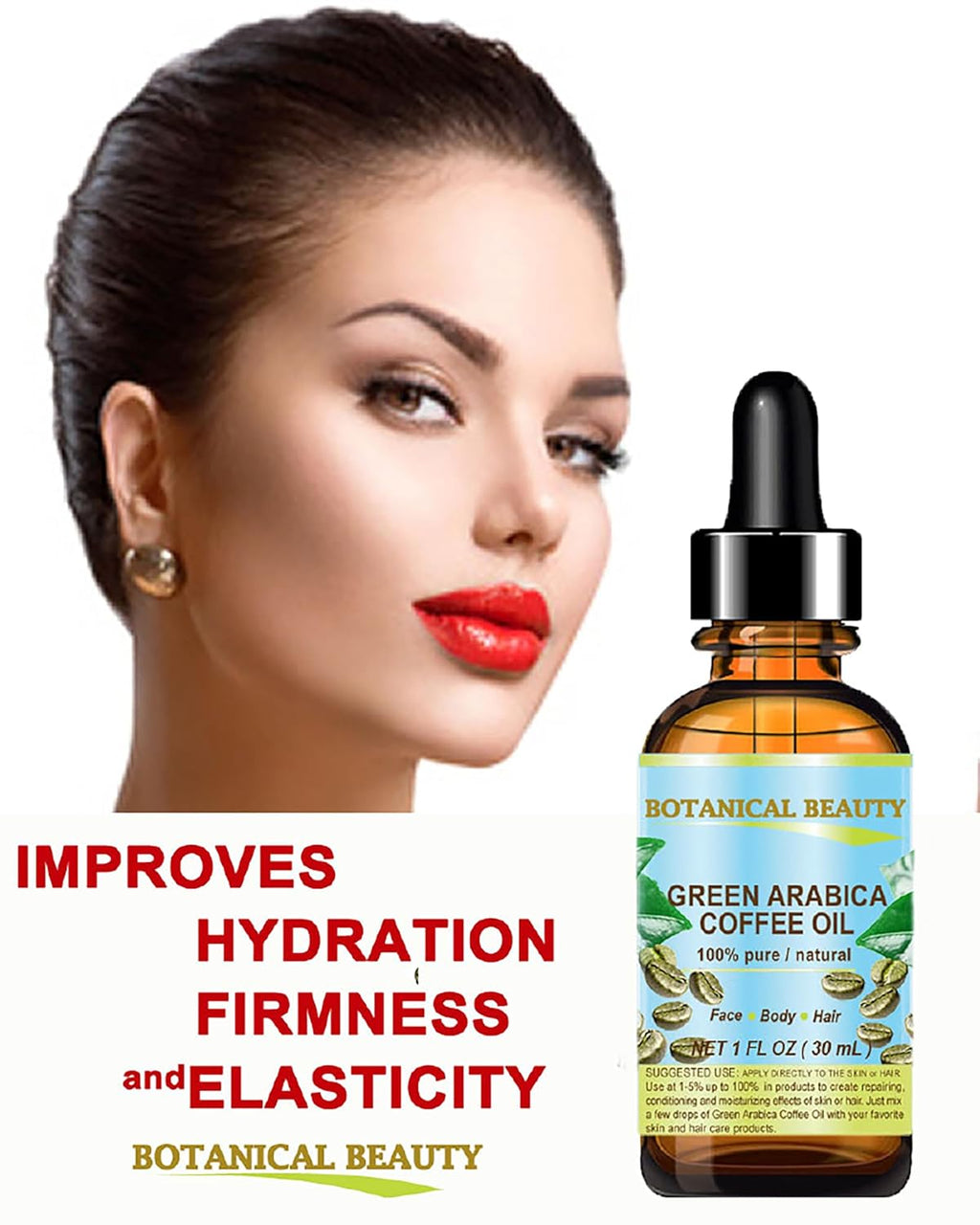 Botanical Beauty GREEN ARABICA COFFEE OIL Brazilian 100% Pure Virgin Unrefined for Face, Skin, Hair, Lip, Nails. Anti - Aging Face Oil (0.33 Fl Oz)