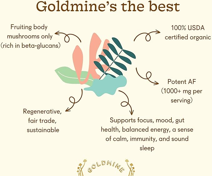 Goldmine Adaptogens Superfoods | Reishi Organic Mushroom Powder | Adaptogen Stress Support & Daily Balance Blend (227 Grams, Pouch)