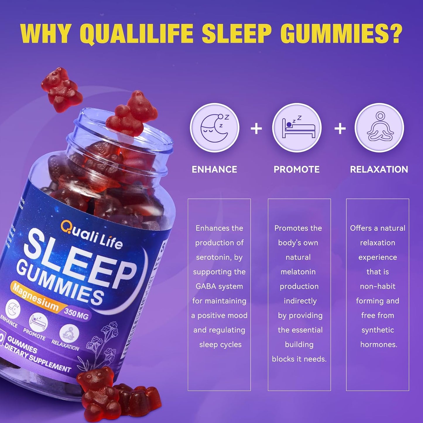 Melatonin Free Sleep Gummies for Adults with Magnesium, Valerian Root, 5-HTP & Herbal Blend - Natural Sleep Aid Supplements - Non-Habit Forming, Sugar Free, Strawberry Flavor, 60 Count (1)