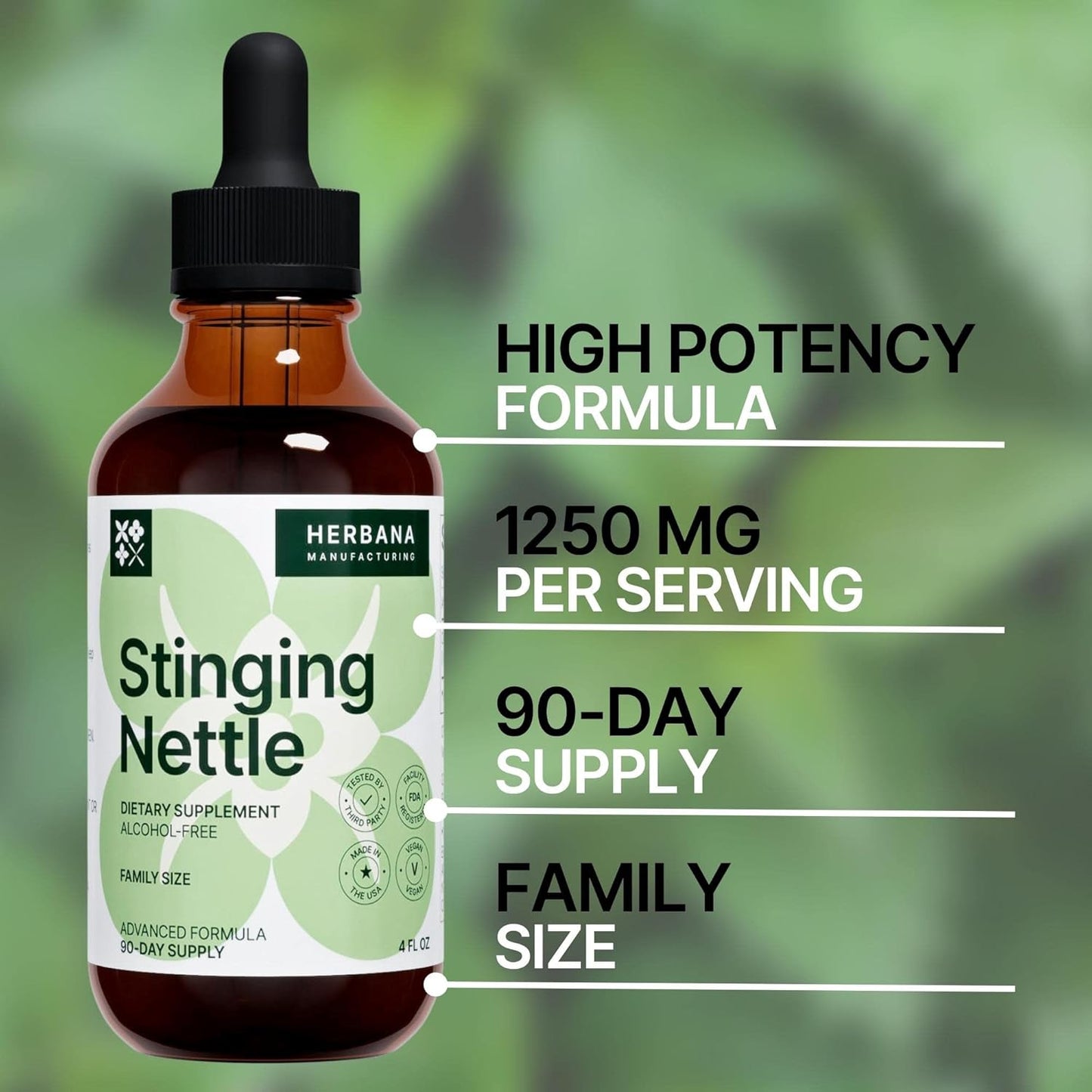 Stinging Nettle Leaf and Root 4 fl oz Liquid Extract - Natural Urinary & Kidney Support for Man and Woman - Organic Urtica Dioica - High Potency Herbal Supplement - 90-Day Supply
