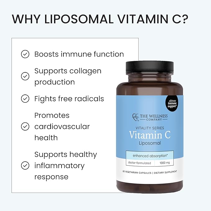 The Wellness Company Liposomal Vitamin C – Ultimate Absorption for Immune Support | 30ct (1 Month Supply)