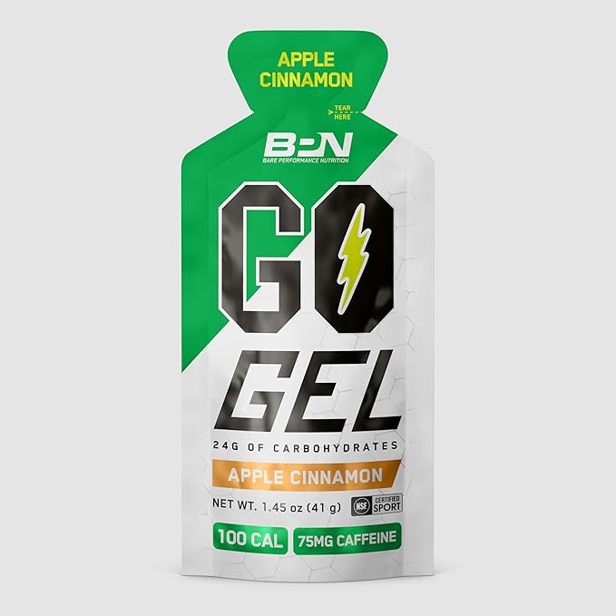 BARE PERFORMANCE NUTRITION, BPN Go Gel Endurance, 24g of Carbohydrates & 100 Calories per Pack, Vegan + Gluten Free Running Gel, 10 Single-Serving Packs, Caffeinated Apple Cinnamon