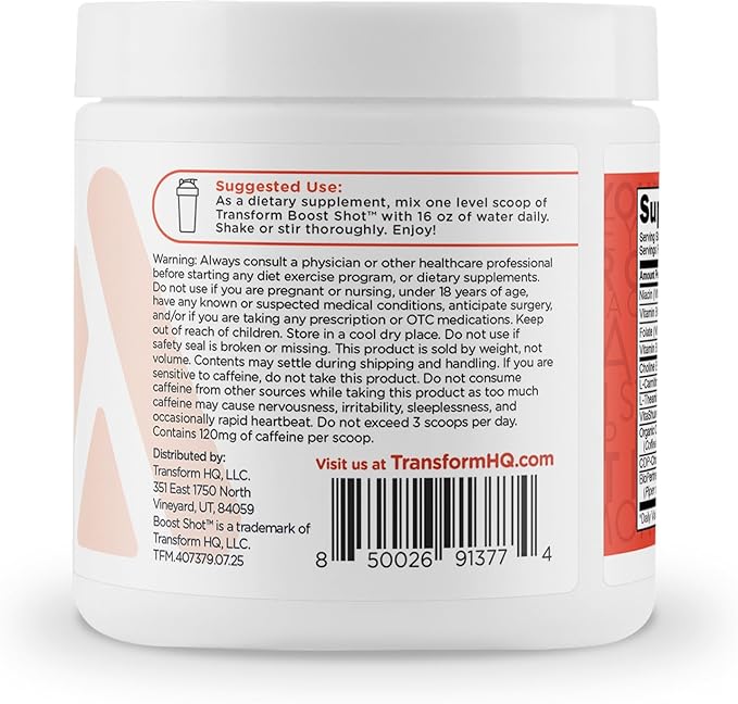 TransformHQ Energy & Focus Powder (Rocket Pop) - Boost Shot Clean Energy Drink Mix - Sugar Free - Non-GMO, Gluten-Free - 28 Servings