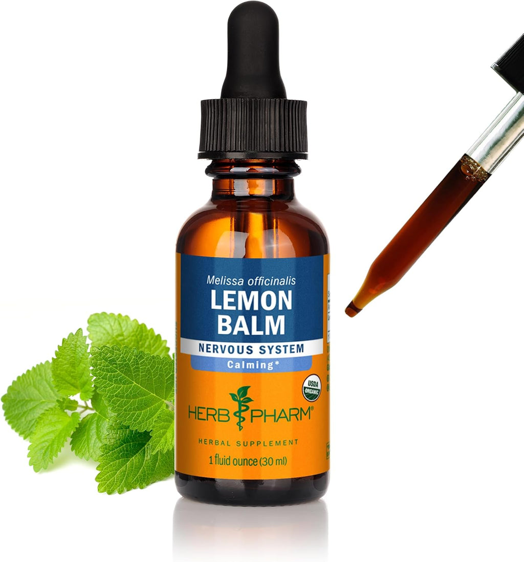Herb Pharm Certified Organic Lemon Balm Liquid Extract for Calming Nervous System Support, Organic Cane Alcohol, 1 Ounce