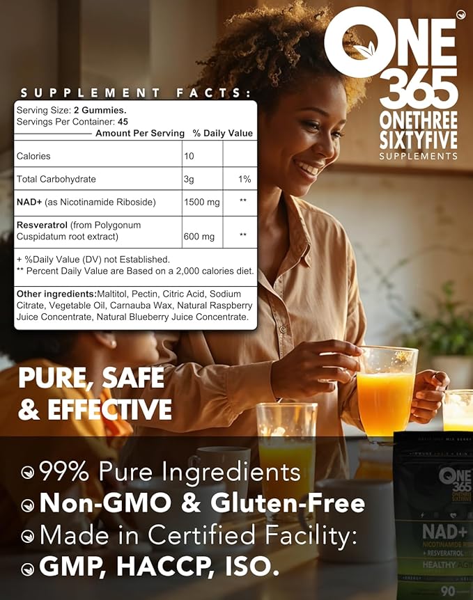 NAD+ Supplement Gummies Nicotinamide Riboside Resveratrol Cellular Energy Healthy Aging Support Antioxidant NAD Plus Booster for Women and Men Vegan Non GMO 1500mg Gummy Vitamins