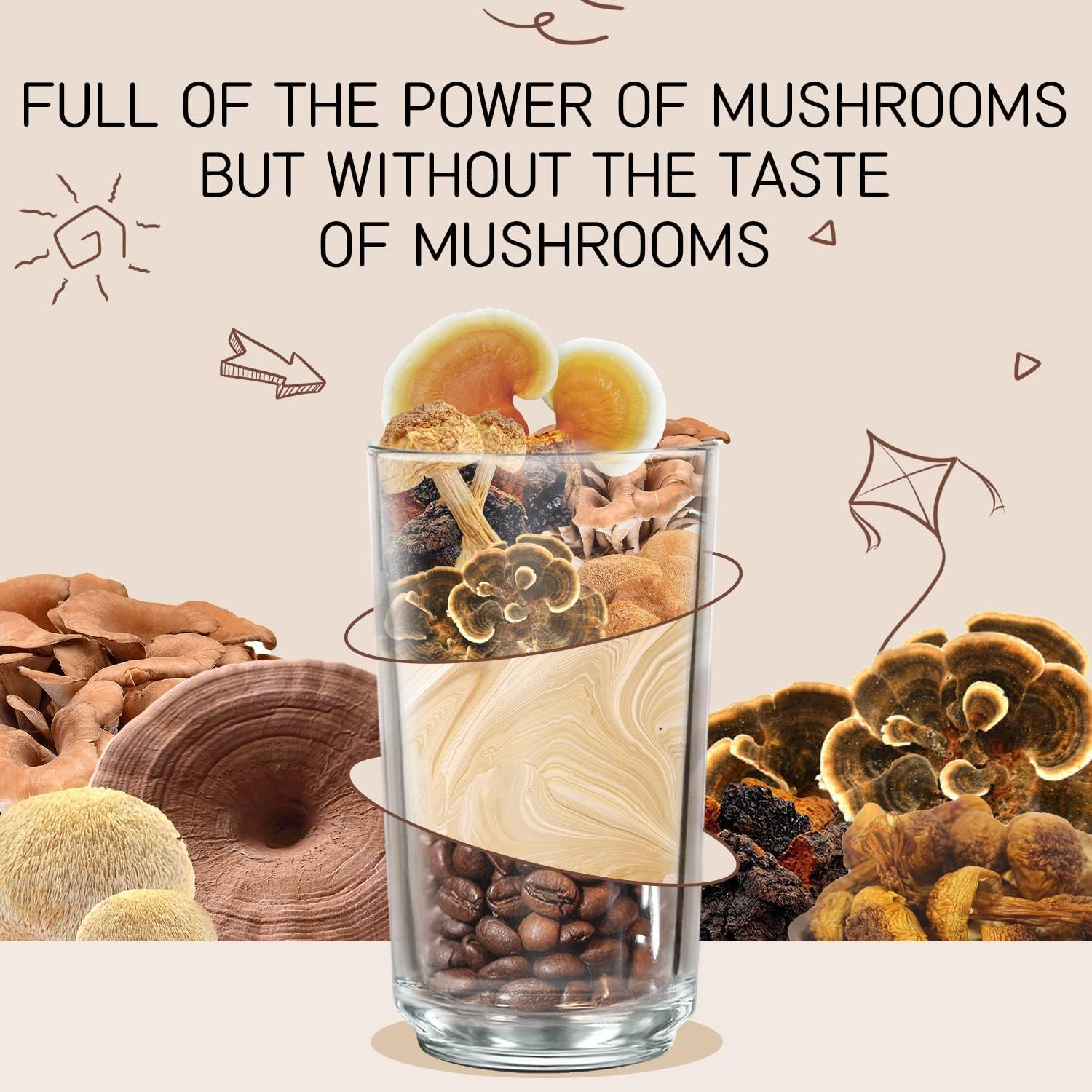 GANOHERB 7 in 1 Mushroom Coffee Mix, Instant Latte Coffee Blend Nootropic Cafe Complex with Reishi, Lion’s Mane, Chaga, Turkey Tail, Maitake, Cordyceps for Energy Focus Immune Boost (10 Servings)