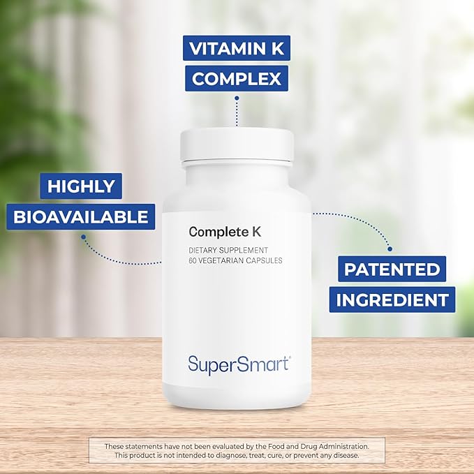 Supersmart - Complete K - with K1, K2 (MK4 + MK7) - Full Spectrum Vitamin K Supplement | Non-GMO & Gluten Free - 60 Vegetarian Capsules
