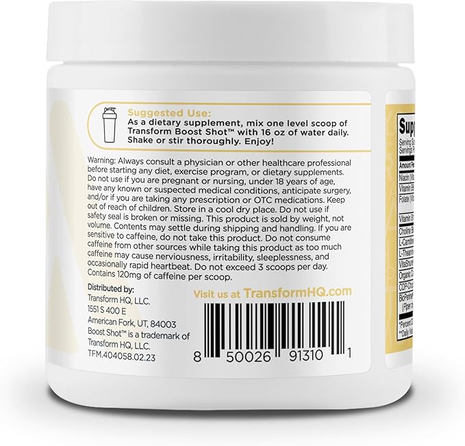 TransformHQ Energy & Focus Powder (Pina Colada) - Boost Shot Clean Energy Drink Mix - Sugar Free - Non-GMO, Gluten-Free - 28 Servings