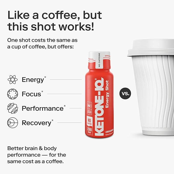 Ketone-IQ No Caffeine Exogenous Ketones Energy Shots - 24 Pack of Caffeine Free Energy Drinks with 10g Ketones - Sugar Free, Salt Free, and All Natural (Original)