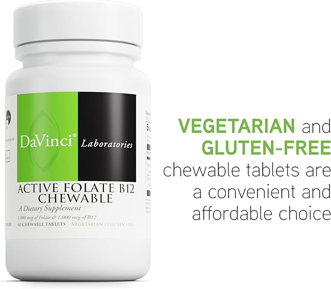 DAVINCI Labs Active Folate B12 Chewable - Dietary Supplement to Support Heart Health, Healthy Nerves, Immune Function and Energy Production* - with Folate and Vitamin B12-60 Chewable Tablets