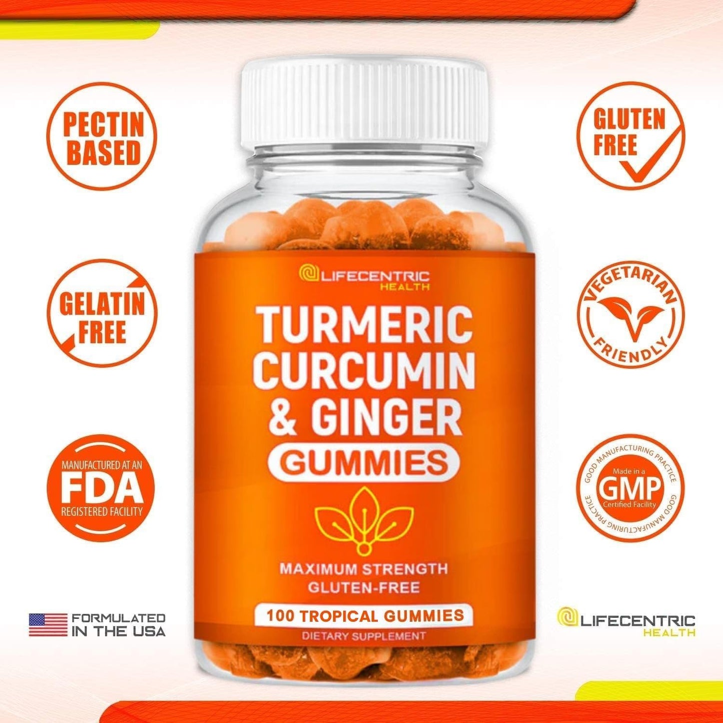 Turmeric Gummies for Adults and Kids | Max Strength Turmeric and Ginger Supplement | Vegan Organic Natural Turmeric Curcumin Gummies for Overall Health | Best Curcumin Supplement with Ginger
