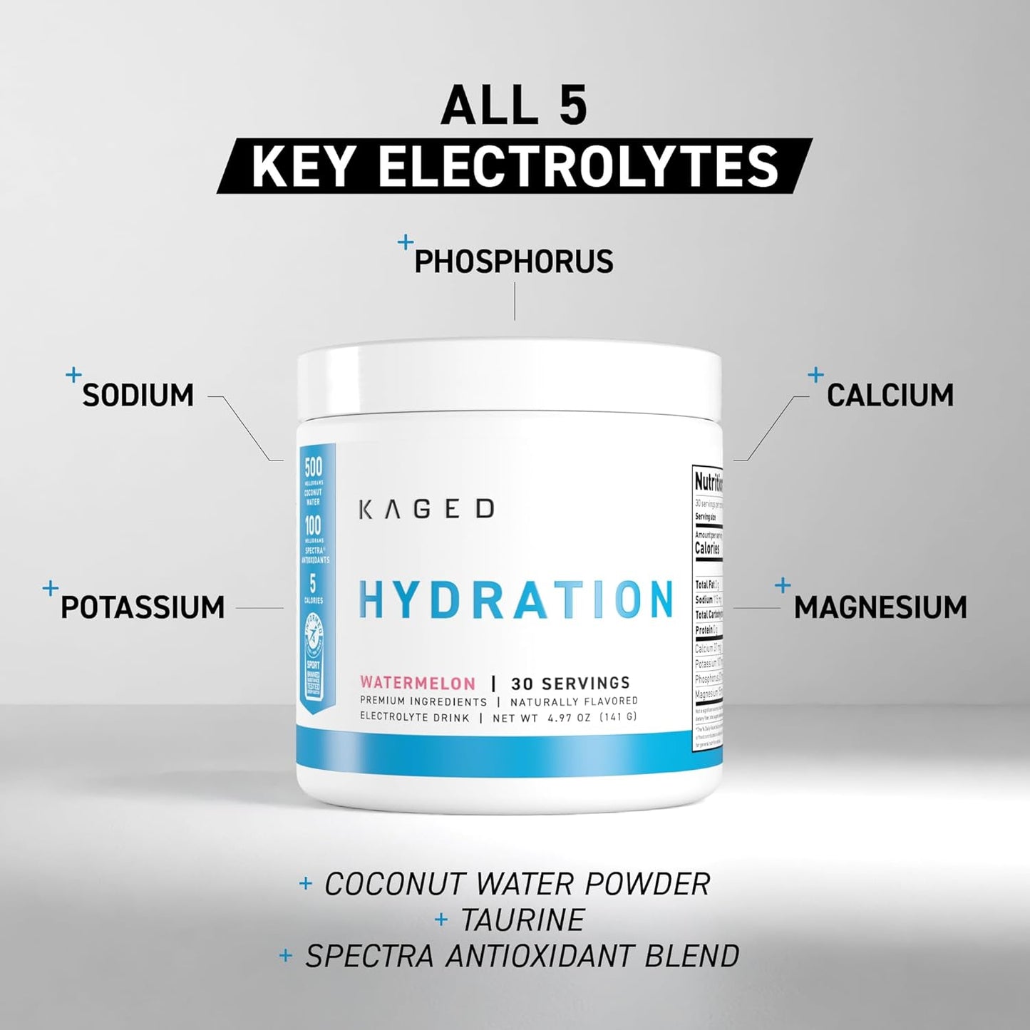 Kaged Daily Hydration | Sugar Free Electrolyte Powder Drink Mix for Men and Women | 30 Servings