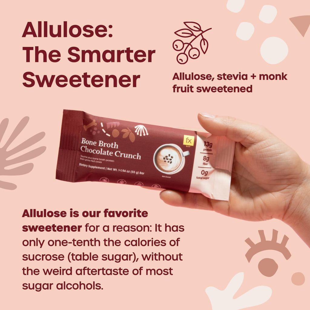 Fx Bone Broth Protein Bar - 13g Protein with Taurine + Grass Fed Collagen for Healthy Aging, Skin + Gut Health - 0g Sugar, Chocolate Crunch Flavor (12 Bars)