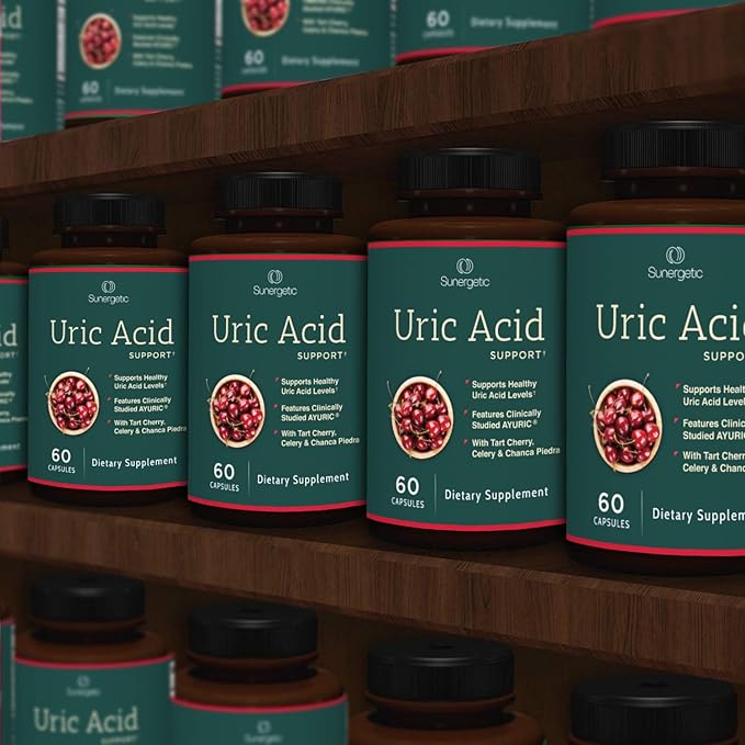 Sunergetic Premium Uric Acid Support Supplement – Uric Acid Cleanse & Kidney Support – Includes Tart Cherry, Chanca Piedra, Celery Extract & Turmeric - 60 Capsules