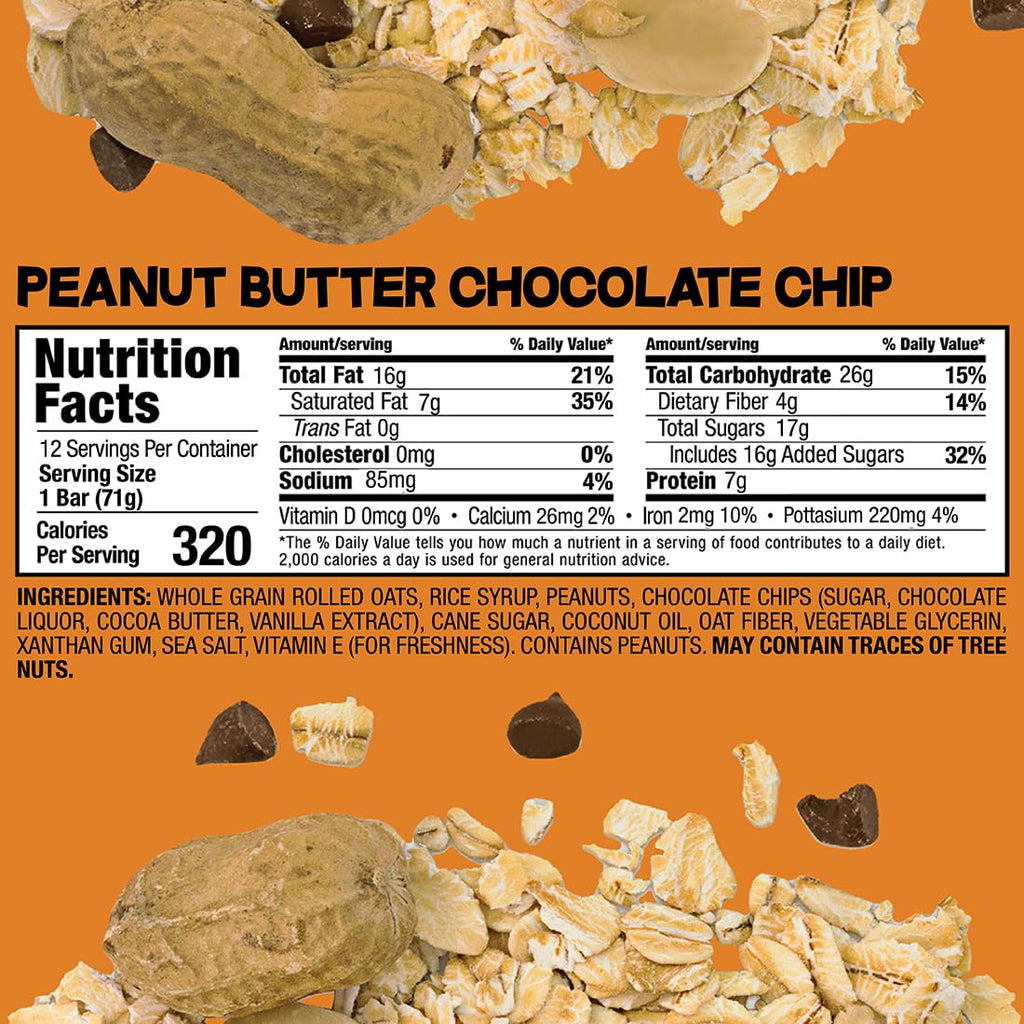 Bobo's Peanut Butter Chocolate Chip Oat Bars, Gluten Free, Non-GMO, Whole Grain Oats, Pack of 12 | Snack Bars | On-the-Go | Made with Simple Ingredients
