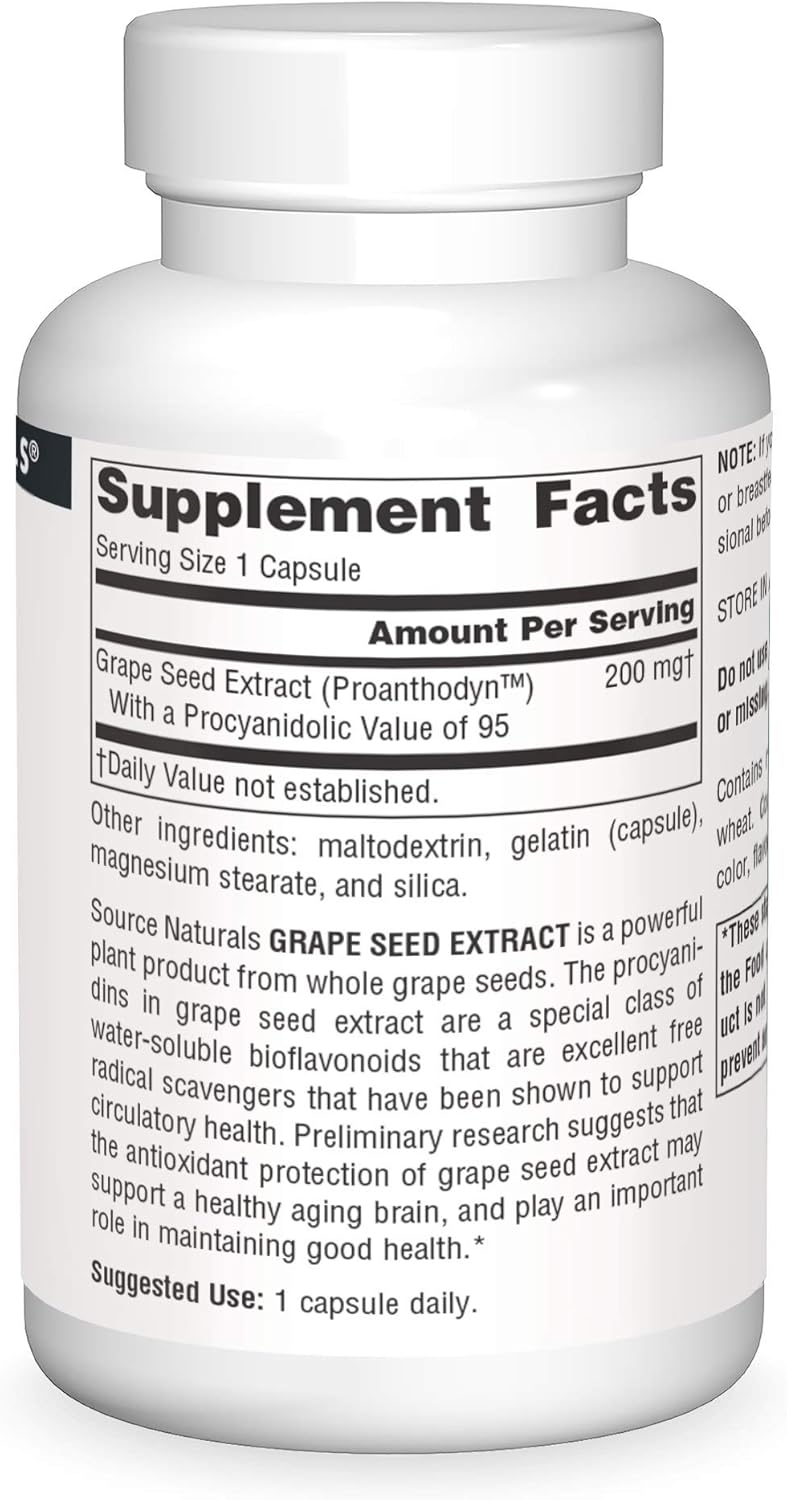 Source Naturals Proanthodyn Grape Seed Extract, Antioxidant Protection, Supports a Healthy Aging Brain*, 200 mg - 90 Capsules