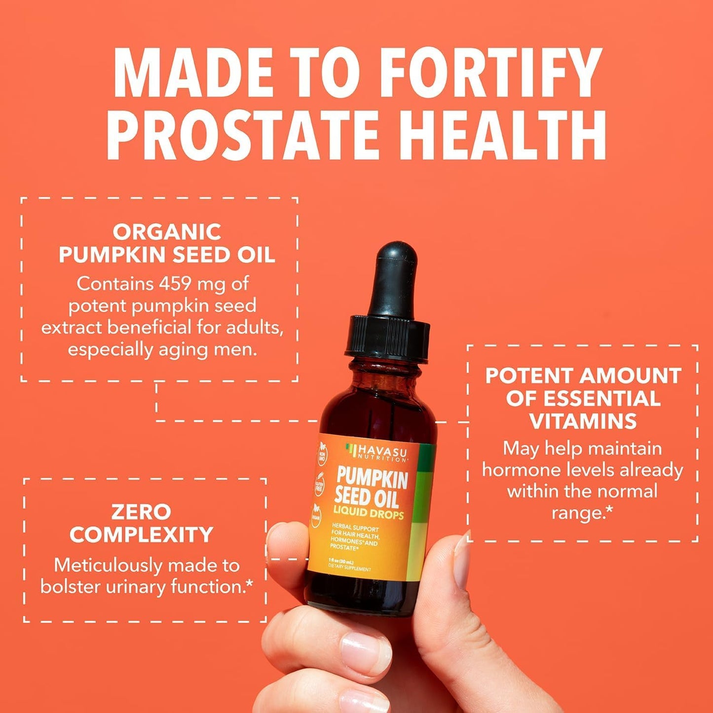 Pumpkin Seed Oil - USDA Organic - Cold Pressed for Hair, Prostate, and Hormone Support - 2 Month Supply - Liquid Drops for Men and Women - Vegan, Non-GMO, and Gluten Free - Unflavored, 1 Fl Oz