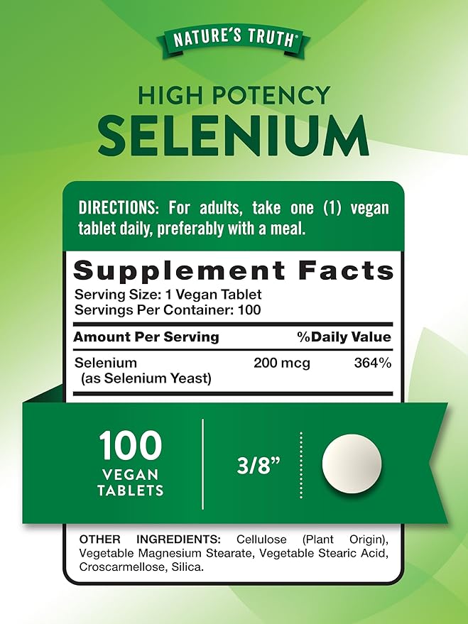 Nature's Truth Selenium 200 mcg Supplement | Essential Mineral High Potency Tablets | Vegan, Non-GMO & Gluten Free