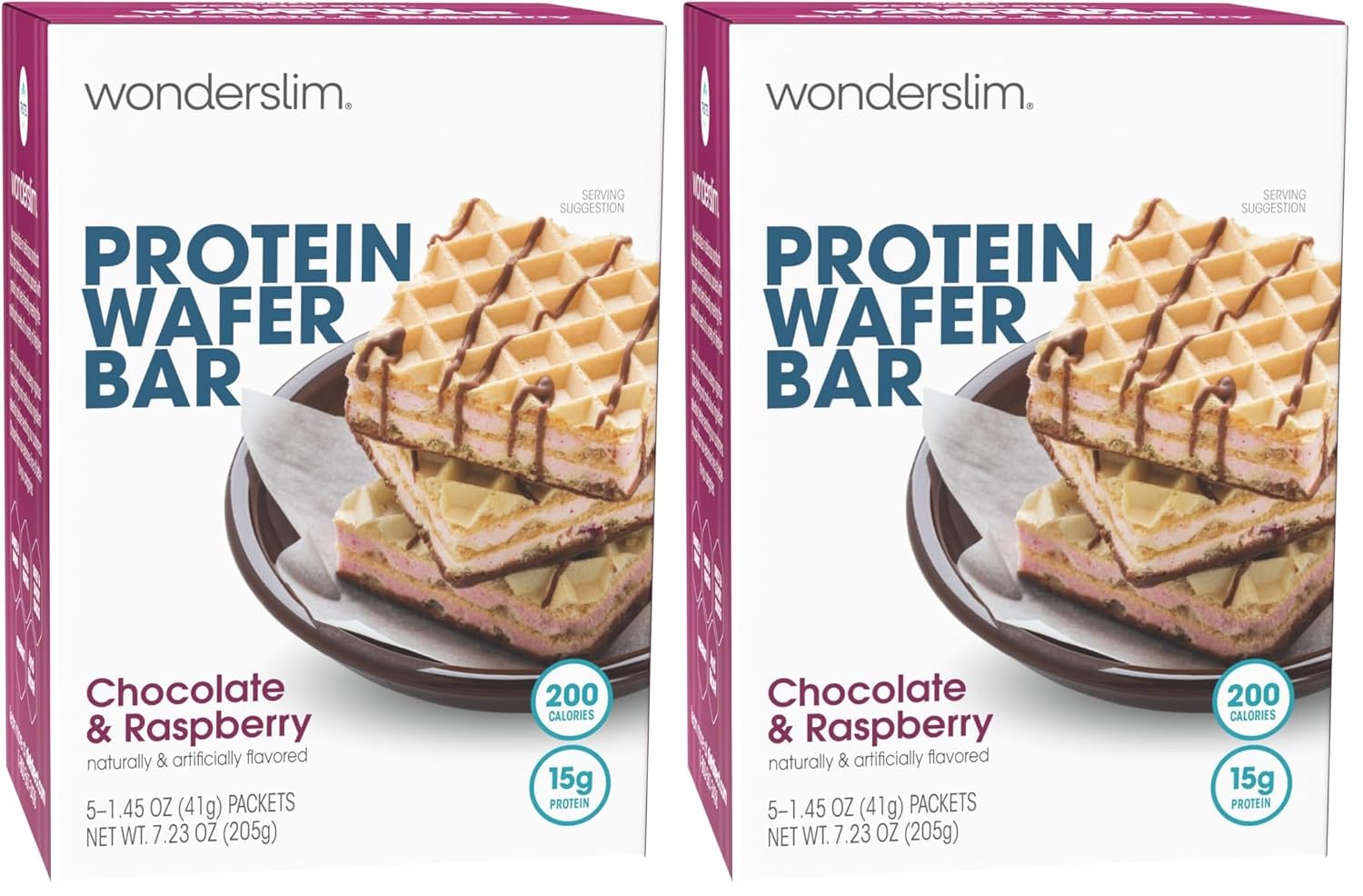 WonderSlim Protein Wafer Snack Bar, Raspberry, 200 Calories, 15g Protein, 0mg Cholesterol (5ct) (Pack of 2)