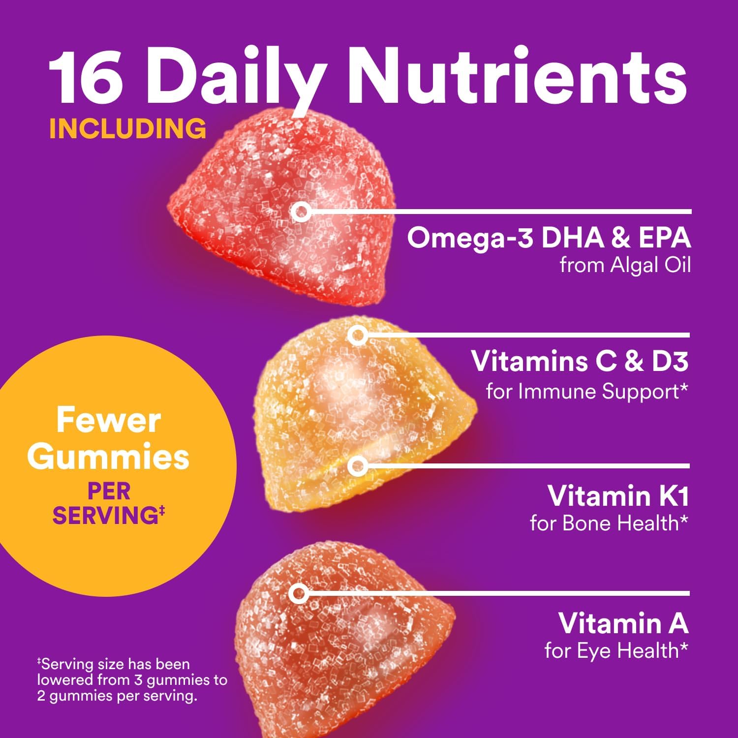 SmartyPants Toddler Multivitamin Gummies - Improved Formula: Omega 3 (DHA/EPA), Vitamins D3, C, Vitamin B12, B6, A, K & Zinc, Biotin, Gluten Free, Three Fruit Flavors, 60 Count (30 Day Supply)