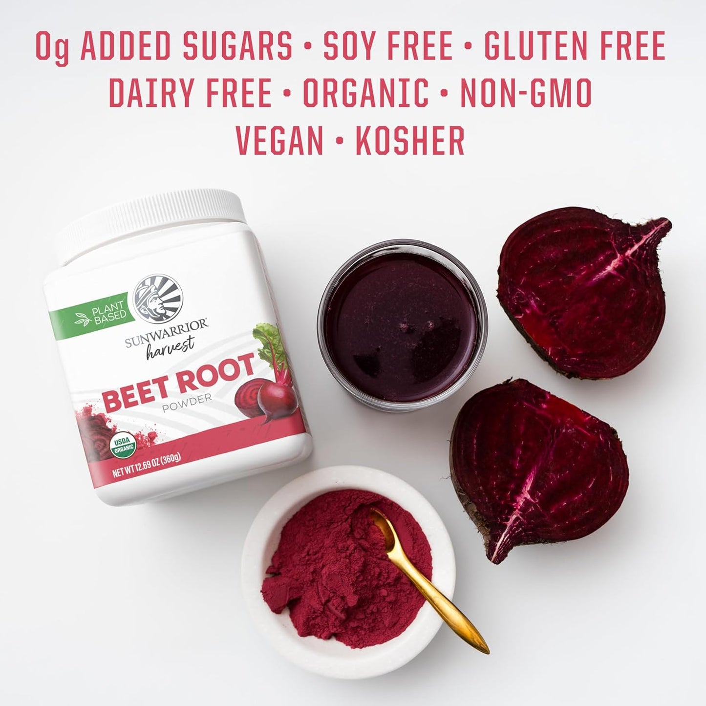Sunwarrior Beet Root Powder Nitric Oxide Increase Stamina Blood and Flow Circulation Natural Non-GMO Keto Vegan Superfood for Smoothies Acai Pudding Baking 360g sq tub (90 Servings) Organic Harvest