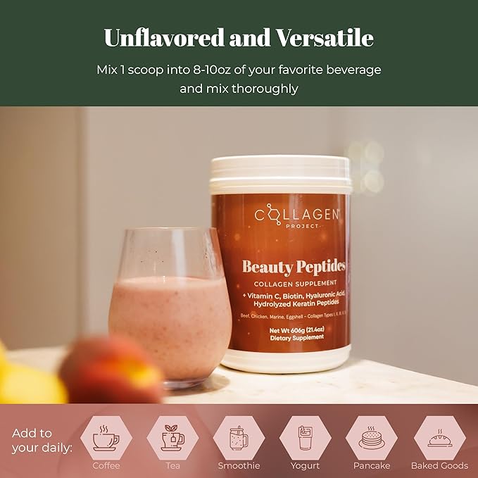 Collagen Supplement Powder For Men & Women | Youthful Skin Glow | Hydrolyzed Collagen Peptides Type I,II,III,V,X | Vitamin C, Hyaluronic Acid, Biotin & Keratin | Healthy Hair & Nails | Reduce Wrinkles