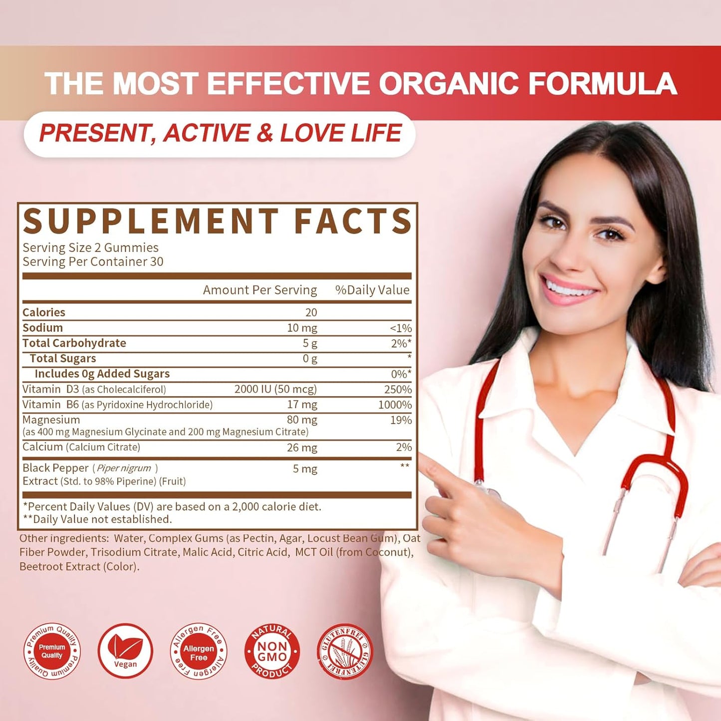 GREENPEOPLE Magnesium Glycinate Gummies 400mg - Sugar Free Magnesium Supplement with Magnesio Malate, Vitamin D, B6, and CoQ10 for Calm Support & Sleep for Adults - Raspberry Gummies