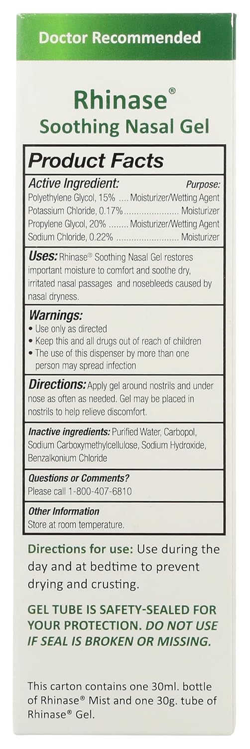 Rhinase Nasal Care Combo Pack - Nasal Gel (1 oz) & Saline Spray (1 oz) for Dryness, Allergy Relief & Nosebleed Prevention, Aloe-Free & pH Balanced