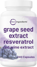 Grape Seed Extract 36,000mg Equivalent, 240 Capsules | Antioxidant Blend with Resveratrol & Red Wine Extracts | Max Strength Polyphenols Supplement | Heart, Brain, Cell, & Skin Health Support