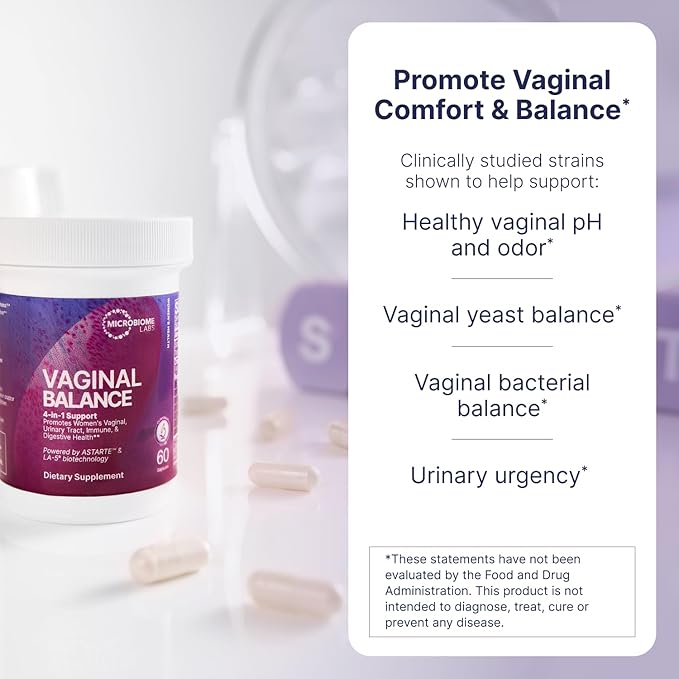 Microbiome Labs Vaginal Balance - Vaginal Probiotics for Women with Lactobacillus Gasseri - Feminine Care to Encourage pH Balance for Women, Reduce Discomfort & Support Gut Health (60 Capsules)