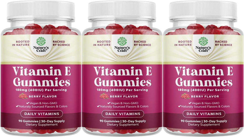 Natures Craft Vitamin E Gummies for Skin Care - High-Potency Vitamin E 400 IU Skin Supplement - Delicious & Easy-to-Take Supplement Promote Health Immune Support & Cellular Protection (3 Months)