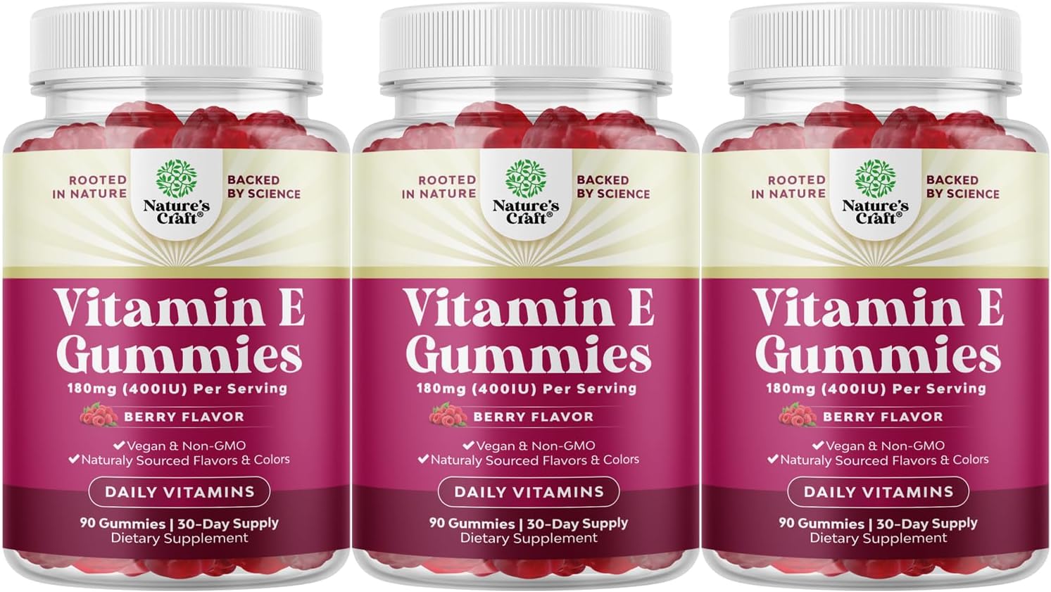 Natures Craft Vitamin E Gummies for Skin Care - High-Potency Vitamin E 400 IU Skin Supplement - Delicious & Easy-to-Take Supplement Promote Health Immune Support & Cellular Protection (3 Months)
