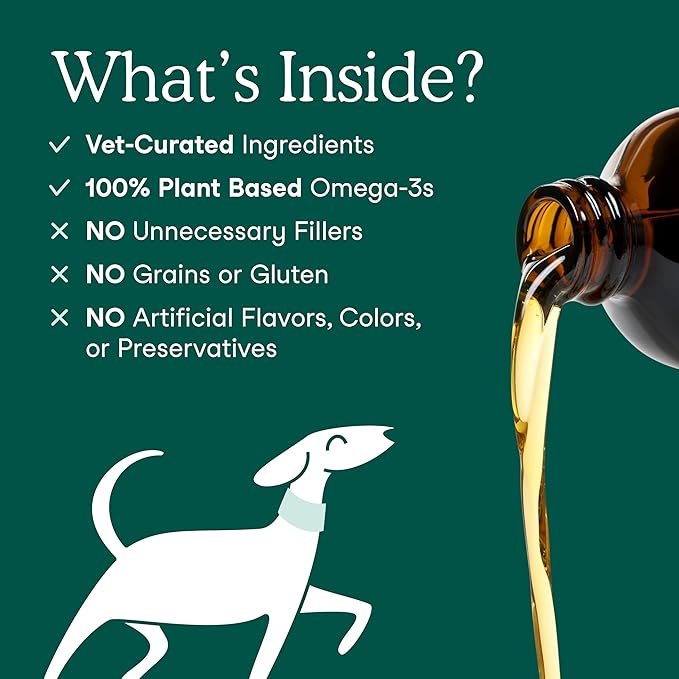 Fera Pets Algae Oil - Cats & Dogs Omega 3 Oil - Vegan - Immune, Heart, Brain, Skin and Coat Support - Includes Vitamin E, Organic Hemp Seed & Flaxseed Oil - 100% Plant Based Omega-3s - 8 oz