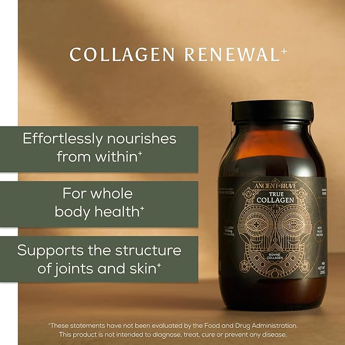 Ancient + Brave True Collagen Powder 7.05oz (Ap 33 Servings), EU Grass Fed Collagen Peptides, Highly Absorbable Protein Powder, Supplements for Women, Supplement for Hair, Skin and Nails