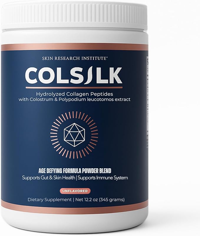 SRILabs ColSilk Unflavored Hydrolyzed Collagen Powder with Colostrum and Polypodium - Skin, Hair, Nails, Gut Health and Joint Support - One Scoop Daily | 1 Month Supply