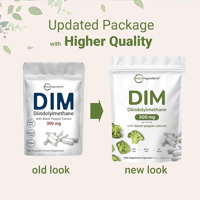 DIM Active Supplement, DIM 300mg, 240 Veggie Capsules (8-Month Supply), 2 in 1 Formula, Estrogen Metabolism, Premium DIM-Plus Broccoli Extract Supplement With Black Pepper for Better Absorption