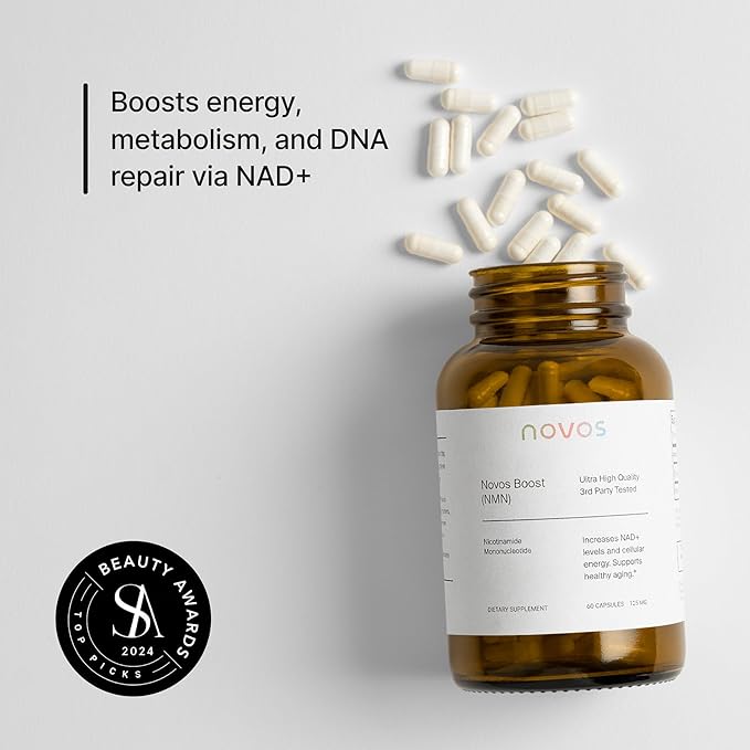 Novos Boost NMN - Contains 250 mg of High-Purity NMN, 60 Capsules, Supports Cellular Repair and DNA Protection, Boosts NAD+