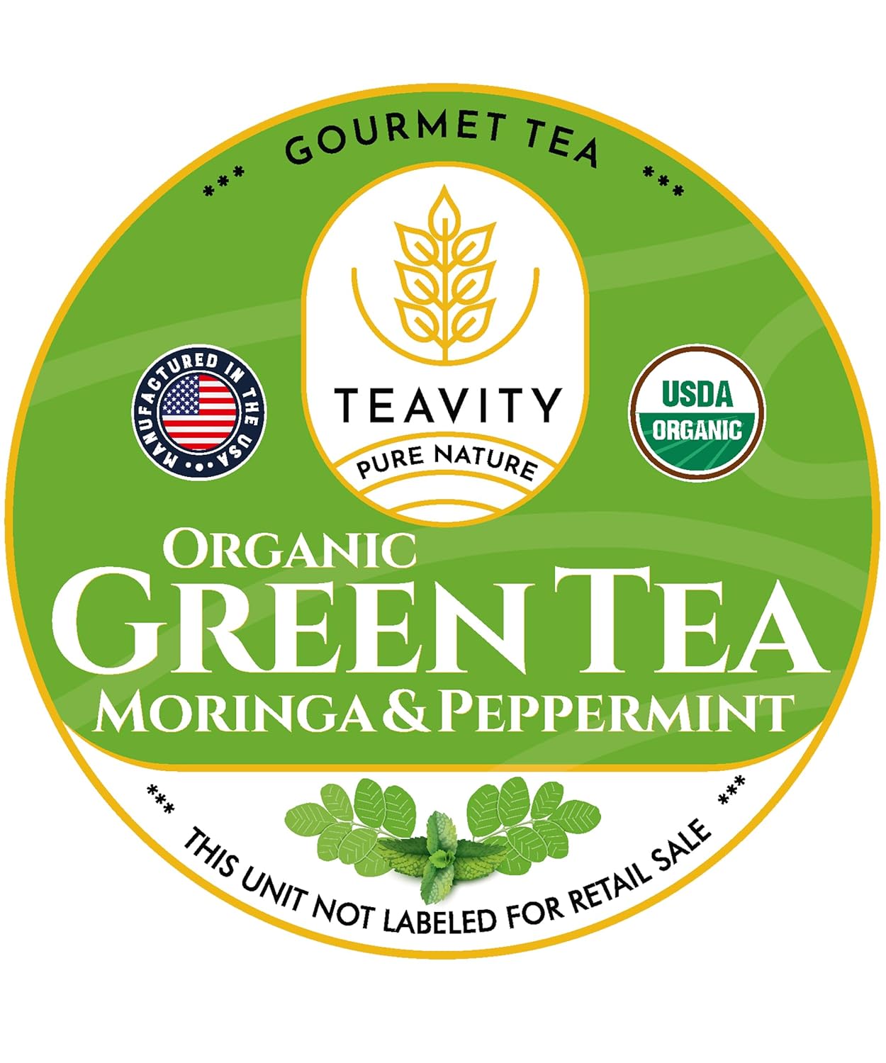 Organic Moringa Green Tea with Peppermint Tea Pods for Keurig - Naturally Caffeinated by Teavity (12 Tea Pods)