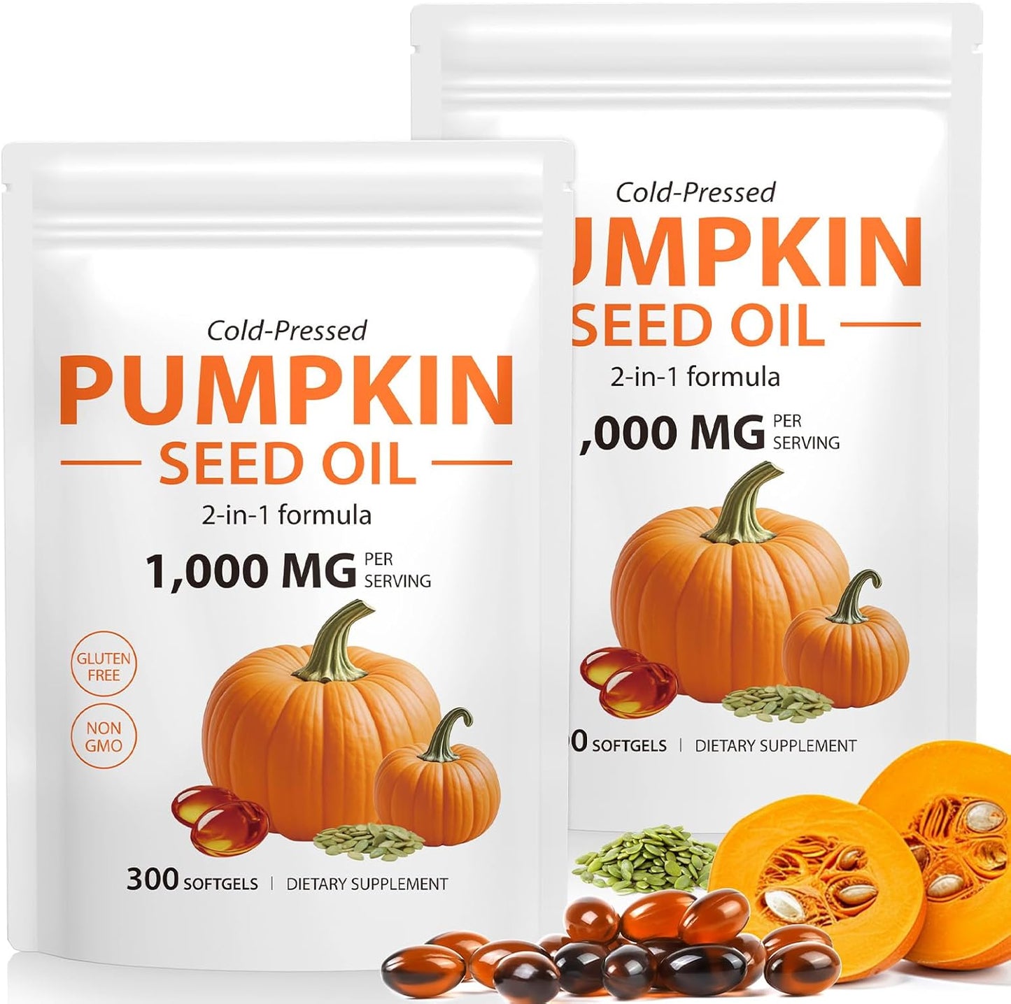 WHLH & WELL-BEING Pumpkin Seed Oil Capsules, 2Pack Pumpkin Seed Oil for Hair Growth, 1000mg Per Serving, 600 Count