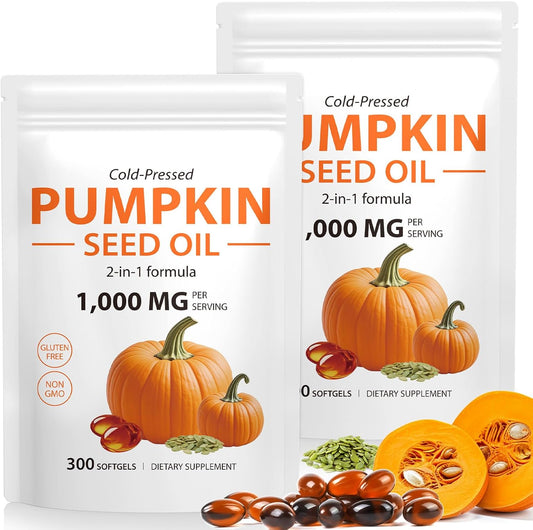 WHLH & WELL-BEING Pumpkin Seed Oil Capsules, 2Pack Pumpkin Seed Oil for Hair Growth, 1000mg Per Serving, 600 Count