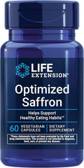 Life Extension Optimized Saffron, Saffron Extract, Saffron Supplement That Helps You Fight The urge to Snack, Non-GMO, Gluten-Free, Vegetarian, 60 Vegetarian Capsules