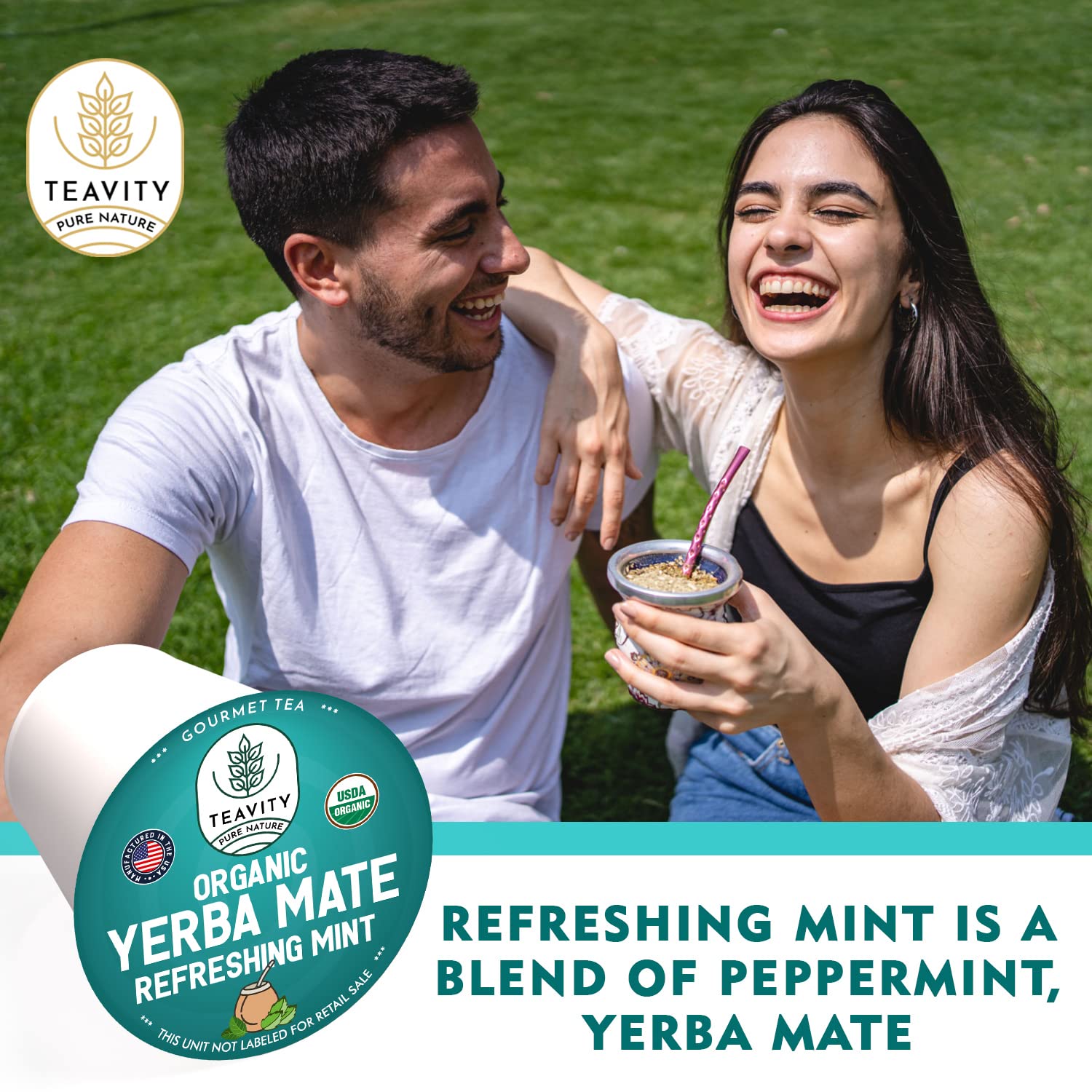 Organic Yerba Mate Refreshing Mint Tea Pods - Naturally Caffeinated Yerba Mate Tea Pod for Keurig Brewers by Teavity (12 Tea Pods)