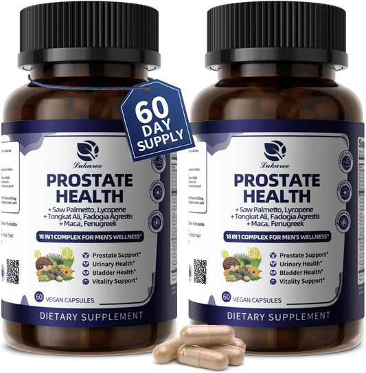 Prostate Health Supplements for Men - 18 in 1 Saw Palmetto with Pumpkin Seed & Nettle - Advanced DHT Blocker - Urinary Tract Health Support - Enhanced with Ashwagandha, Reishi, 2 Pack